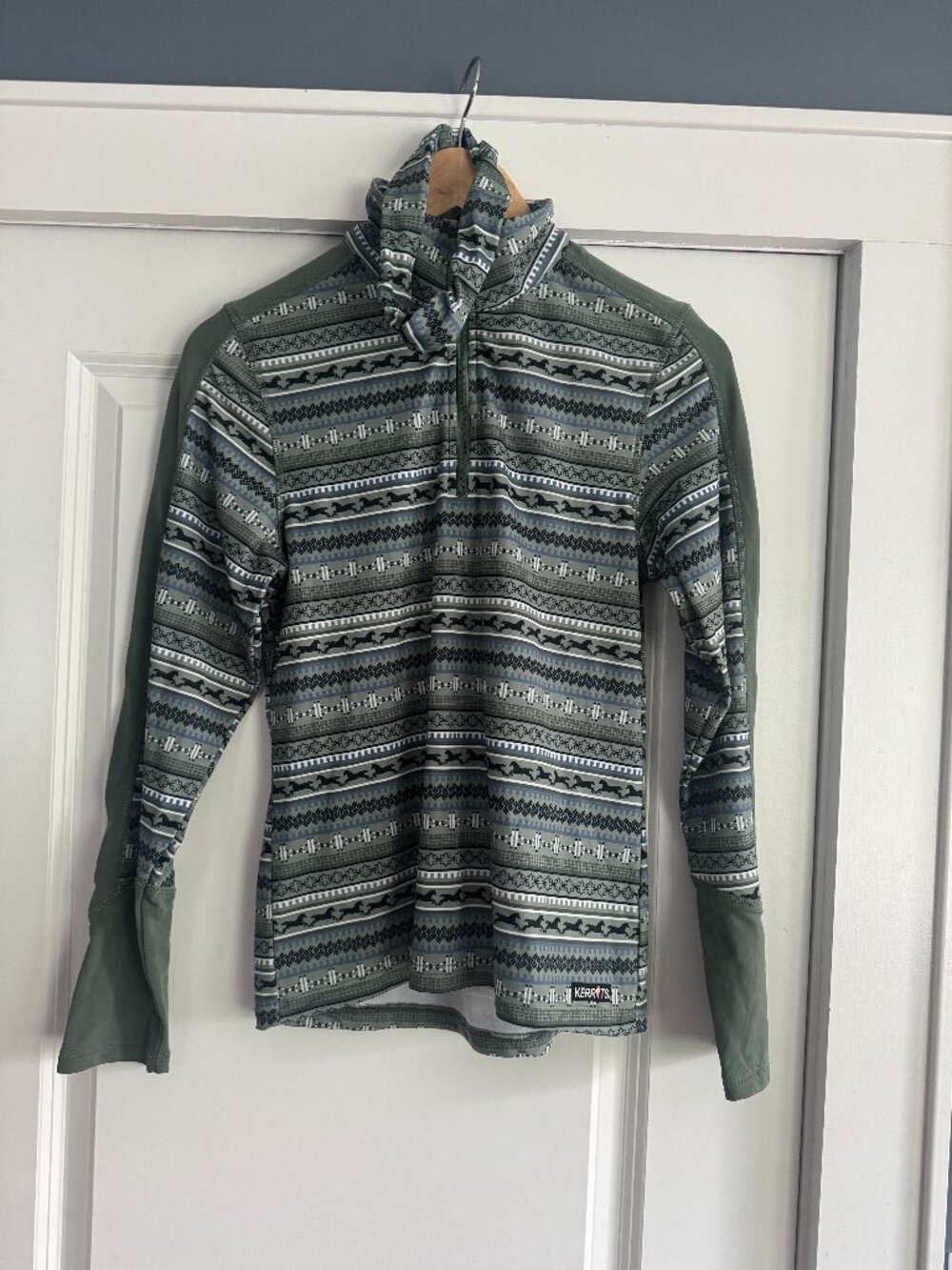 Kerrits Girls Fair Isle Fleece Tech Top Cypress Green Headband Size XL